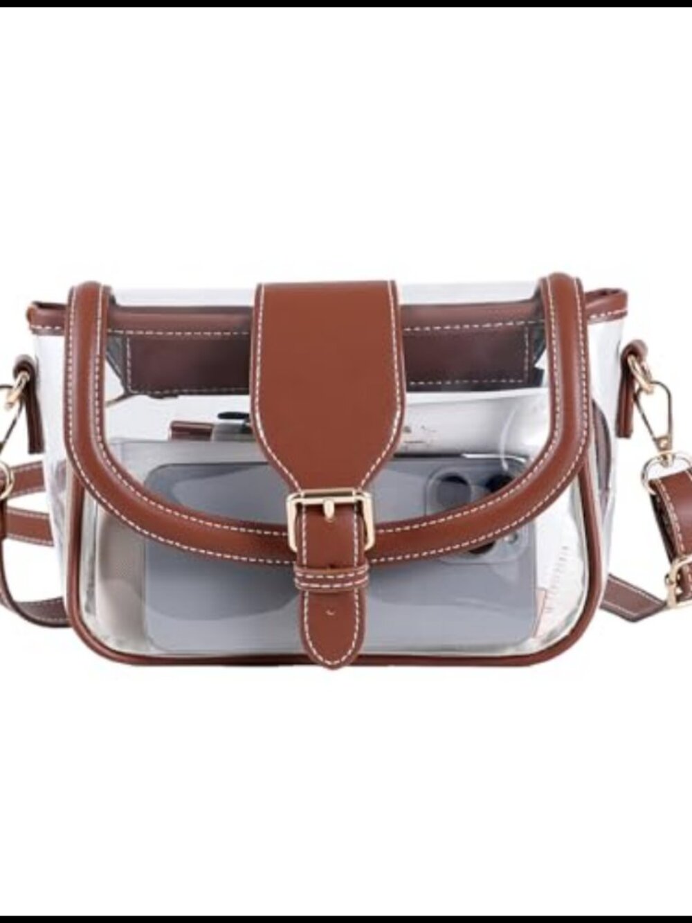 Clear Crossbody Purse Stadium Approved PVC Vegan Leather Saddle Bag
